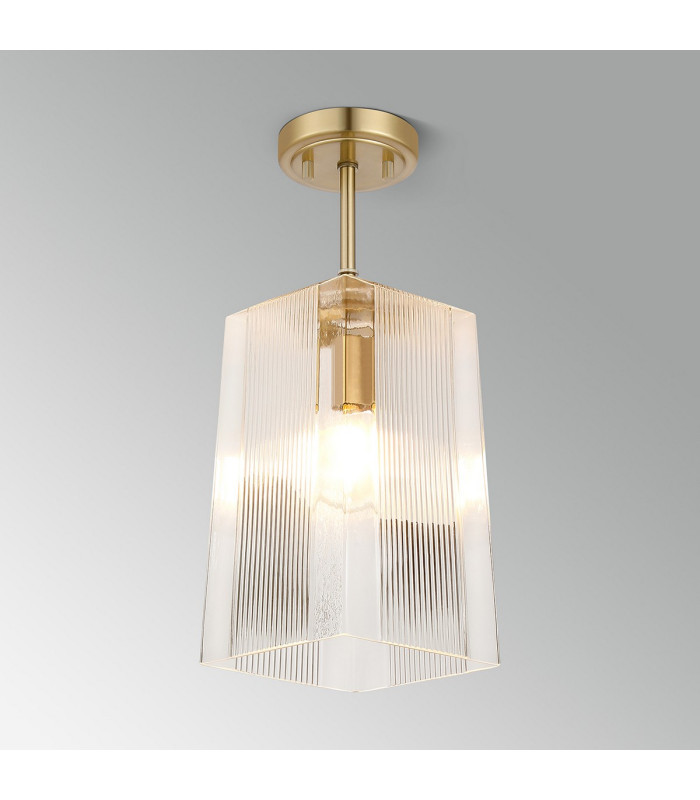 Forest Gold Pendant/Semi Flush/Semi Flush 1 x E27 Square Ribbed Glass (C)-12