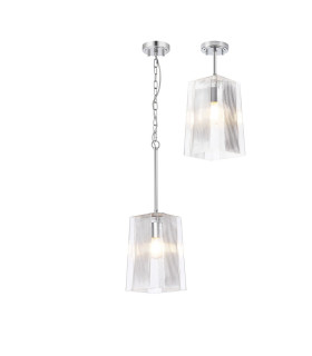 Forest Polished Chrome Pendant/Semi Flush/Semi Flush 1 x E27 Square Ribbed Glass (C)-1