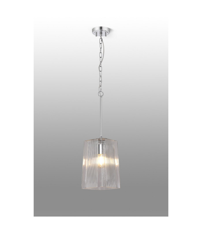 Forest Polished Chrome Pendant/Semi Flush/Semi Flush 1 x E27 Square Ribbed Glass (C)-3