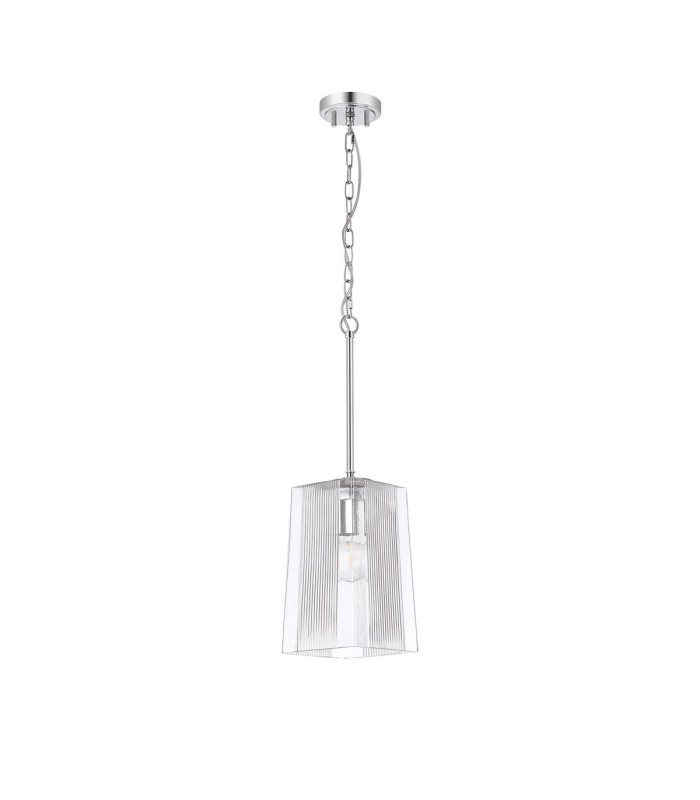 Forest Polished Chrome Pendant/Semi Flush/Semi Flush 1 x E27 Square Ribbed Glass (C)-4