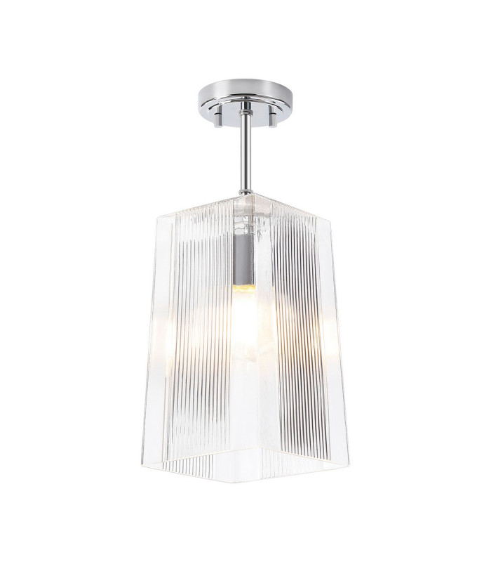 Forest Polished Chrome Pendant/Semi Flush/Semi Flush 1 x E27 Square Ribbed Glass (C)-5