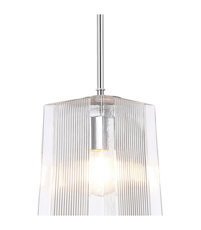 Forest Polished Chrome Pendant/Semi Flush/Semi Flush 1 x E27 Square Ribbed Glass (C)-9