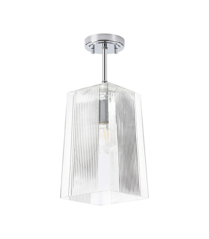 Forest Polished Chrome Pendant/Semi Flush/Semi Flush 1 x E27 Square Ribbed Glass (C)-10