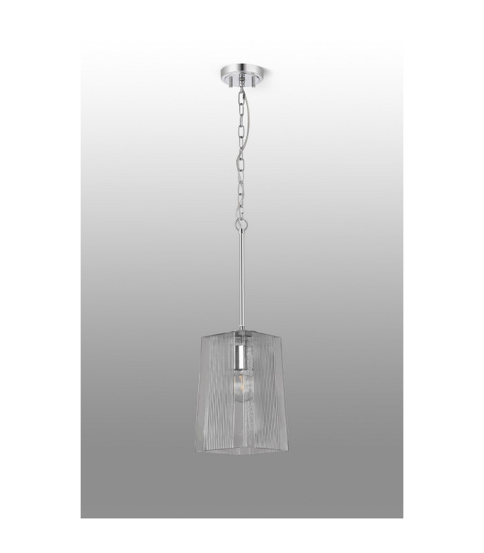 Forest Polished Chrome Pendant/Semi Flush/Semi Flush 1 x E27 Square Ribbed Glass (C)-11