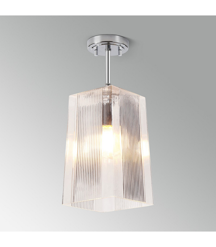 Forest Polished Chrome Pendant/Semi Flush/Semi Flush 1 x E27 Square Ribbed Glass (C)-12