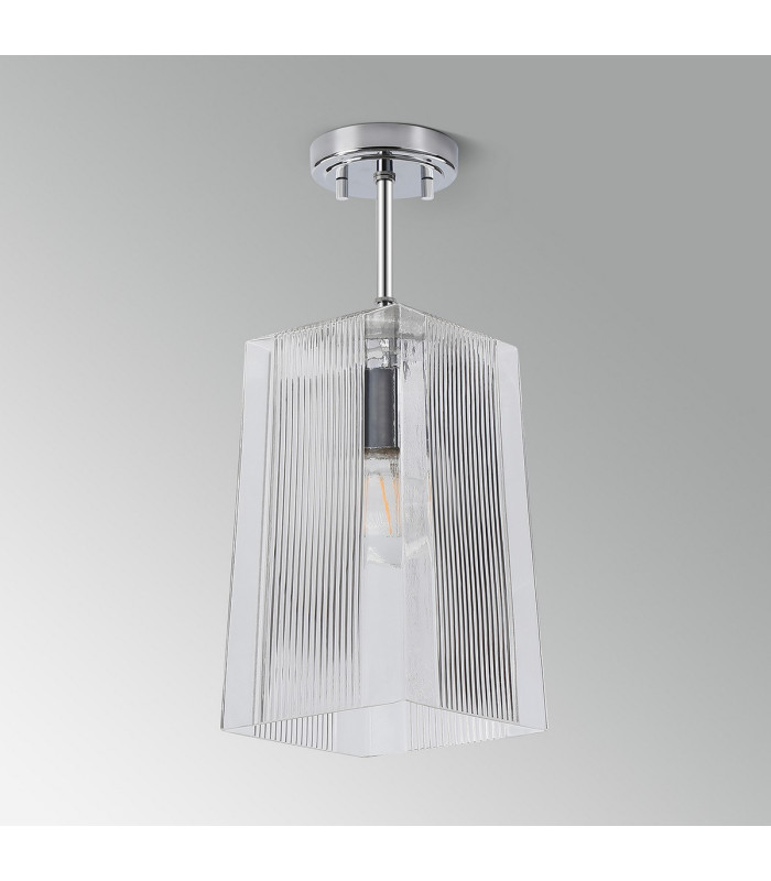 Forest Polished Chrome Pendant/Semi Flush/Semi Flush 1 x E27 Square Ribbed Glass (C)-13