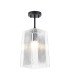 Forest 19cm Satin Black Pendant/Semi Flush/Semi Flush 1 x E27 Square Ribbed Glass (C)-5