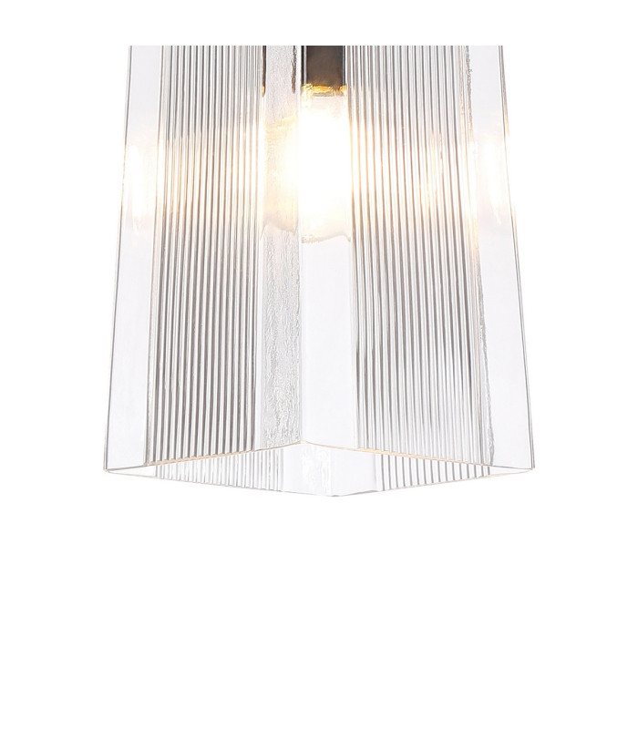 Forest 19cm Satin Black Pendant/Semi Flush/Semi Flush 1 x E27 Square Ribbed Glass (C)-6
