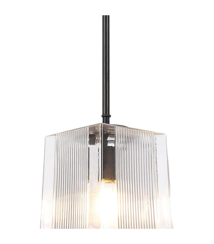 Forest 19cm Satin Black Pendant/Semi Flush/Semi Flush 1 x E27 Square Ribbed Glass (C)-9