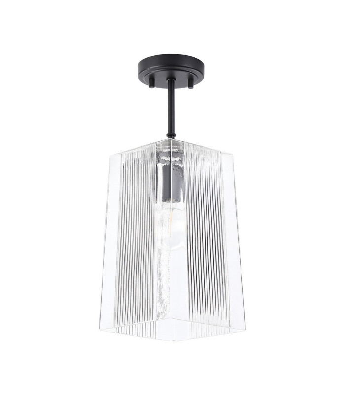 Forest 19cm Satin Black Pendant/Semi Flush/Semi Flush 1 x E27 Square Ribbed Glass (C)-10