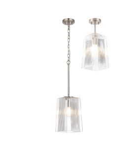 Forest Satin Nickel Pendant/Semi Flush/Semi Flush 1 x E27 Square Ribbed Glass (C)-1