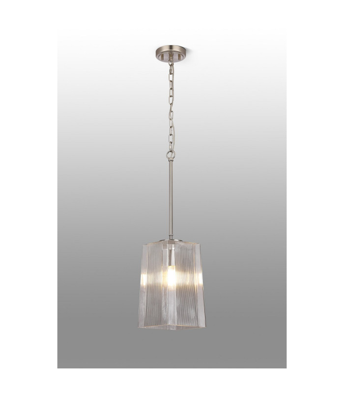 Forest Satin Nickel Pendant/Semi Flush/Semi Flush 1 x E27 Square Ribbed Glass (C)-3