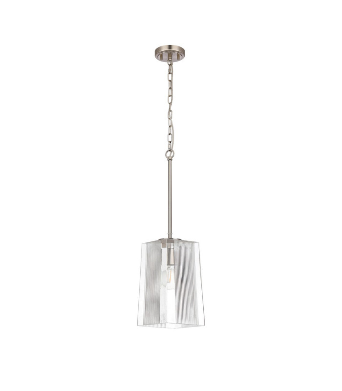 Forest Satin Nickel Pendant/Semi Flush/Semi Flush 1 x E27 Square Ribbed Glass (C)-4