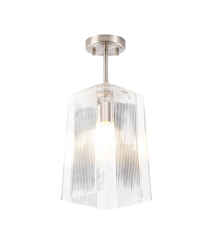 Forest Satin Nickel Pendant/Semi Flush/Semi Flush 1 x E27 Square Ribbed Glass (C)-5