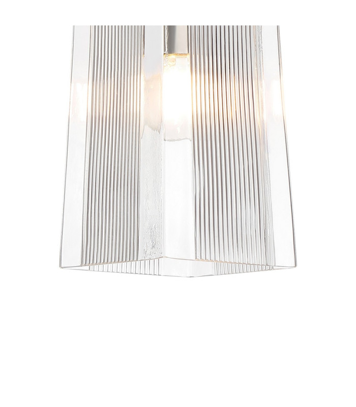 Forest Satin Nickel Pendant/Semi Flush/Semi Flush 1 x E27 Square Ribbed Glass (C)-6