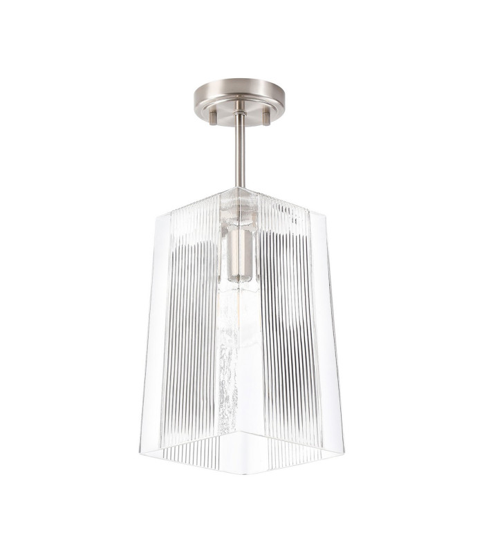 Forest Satin Nickel Pendant/Semi Flush/Semi Flush 1 x E27 Square Ribbed Glass (C)-10