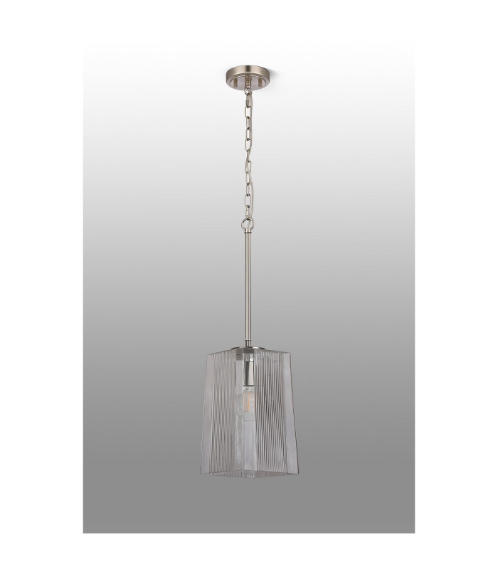 Forest Satin Nickel Pendant/Semi Flush/Semi Flush 1 x E27 Square Ribbed Glass (C)-11