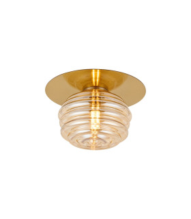 Astoria 21cm Round 1 Light Flush/Wall Light 160mm Glass Brass/Amber-1