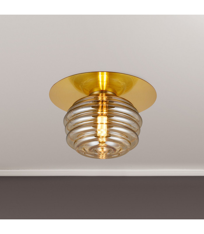 Astoria 21cm Round 1 Light Flush/Wall Light 160mm Glass Brass/Amber-3