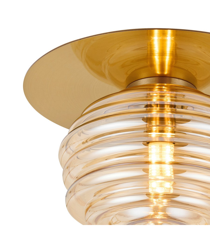 Astoria 21cm Round 1 Light Flush/Wall Light 160mm Glass Brass/Amber-5