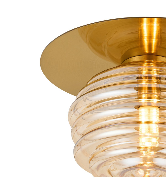 Astoria 21cm Round 1 Light Flush/Wall Light 160mm Glass Brass/Amber-7