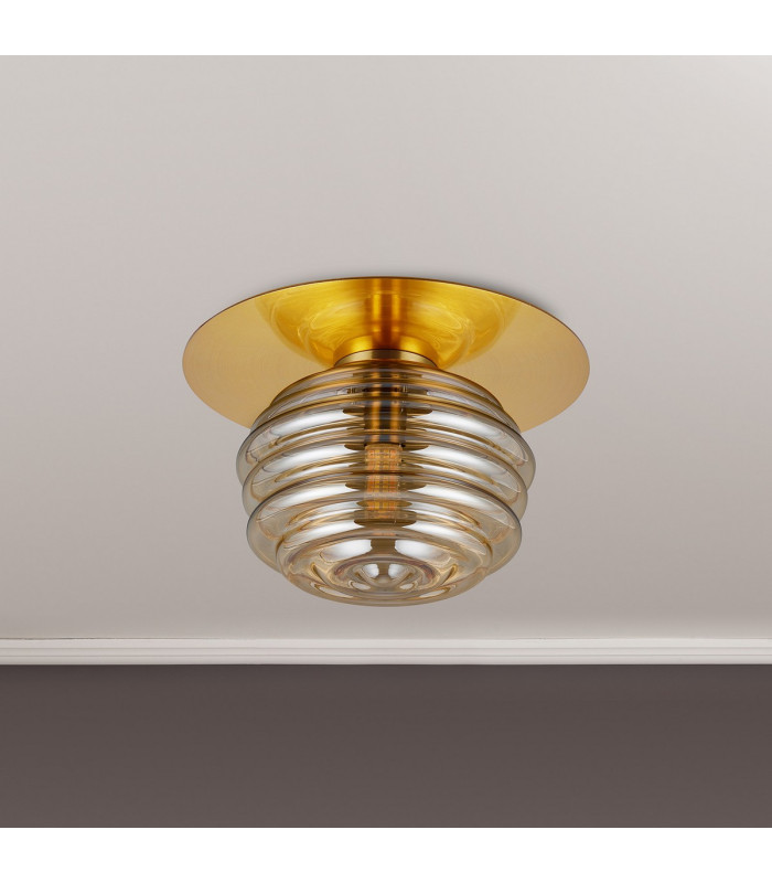 Astoria 21cm Round 1 Light Flush/Wall Light 160mm Glass Brass/Amber-8