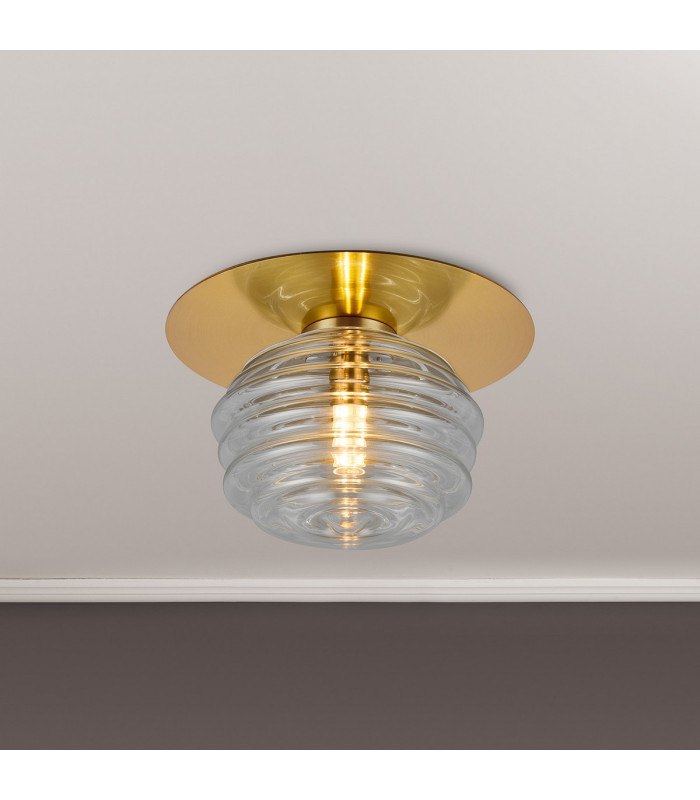 Astoria 21cm Round 1 Light Flush/Wall Light 160mm Glass Brass/Clear-3