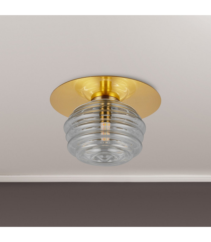 Astoria 21cm Round 1 Light Flush/Wall Light 160mm Glass Brass/Clear-8