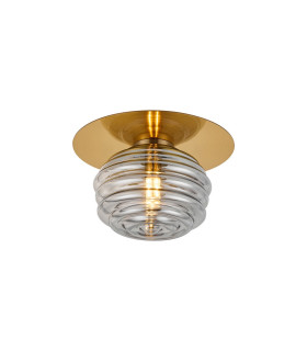 Astoria 21cm Round 1 Light Flush/Wall Light 160mm Glass Brass/Smoke-1