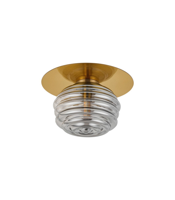 Astoria 21cm Round 1 Light Flush/Wall Light 160mm Glass Brass/Smoke-4