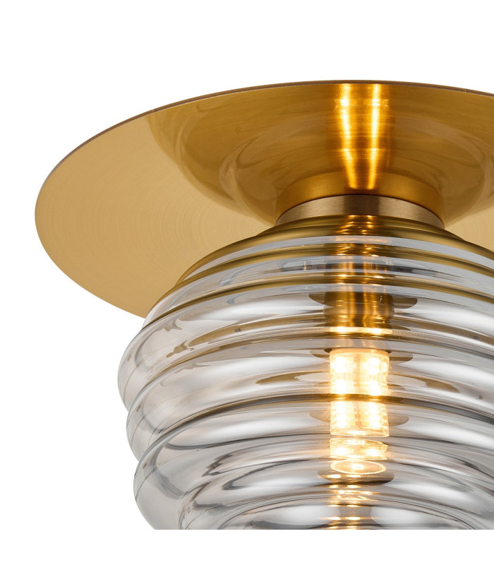Astoria 21cm Round 1 Light Flush/Wall Light 160mm Glass Brass/Smoke-5