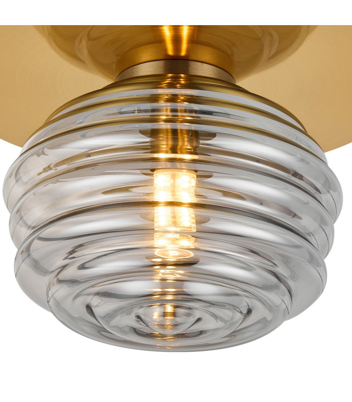 Astoria 21cm Round 1 Light Flush/Wall Light 160mm Glass Brass/Smoke-6