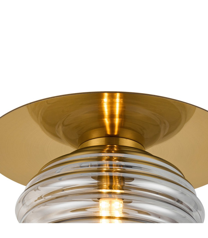 Astoria 21cm Round 1 Light Flush/Wall Light 160mm Glass Brass/Smoke-7