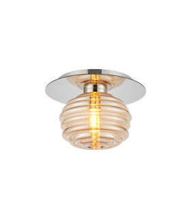 Astoria 21cm Round 1 Light Flush/Wall Light 160mm Glass Polished Nickel/Amber-1