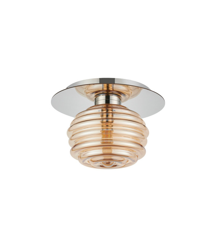 Astoria 21cm Round 1 Light Flush/Wall Light 160mm Glass Polished Nickel/Amber-4