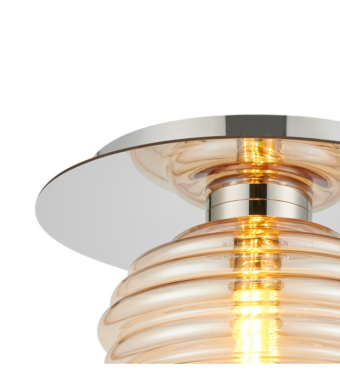 Astoria 21cm Round 1 Light Flush/Wall Light 160mm Glass Polished Nickel/Amber-5