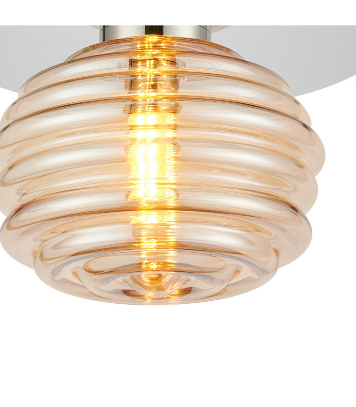 Astoria 21cm Round 1 Light Flush/Wall Light 160mm Glass Polished Nickel/Amber-6