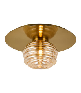 Astoria 35cm Round 1 Light Flush/Wall Light 180mm Glass Brass/Amber-1