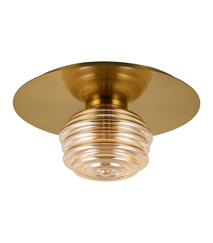 Astoria 35cm Round 1 Light Flush/Wall Light 180mm Glass Brass/Amber-4