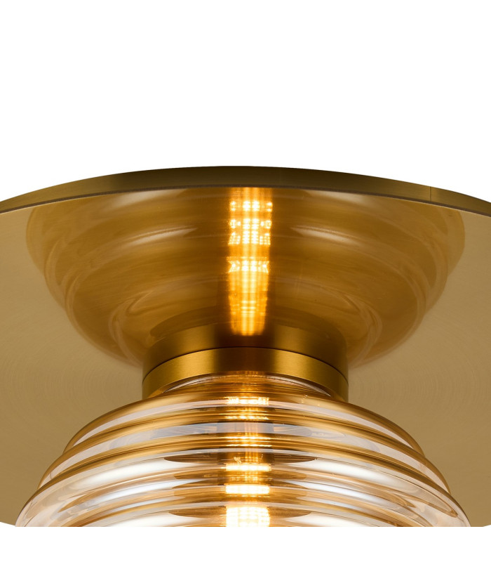 Astoria 35cm Round 1 Light Flush/Wall Light 180mm Glass Brass/Amber-6