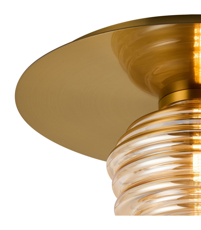 Astoria 35cm Round 1 Light Flush/Wall Light 180mm Glass Brass/Amber-7