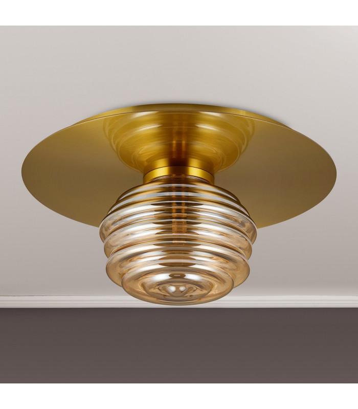 Astoria 35cm Round 1 Light Flush/Wall Light 180mm Glass Brass/Amber-8