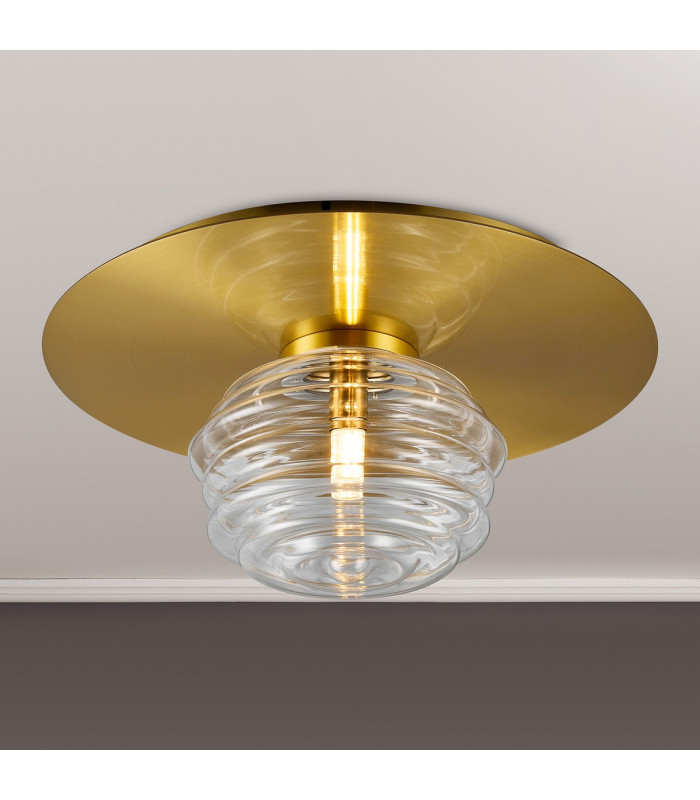 Astoria 35cm Round 1 Light Flush/Wall Light 180mm Glass Brass/Clear-3