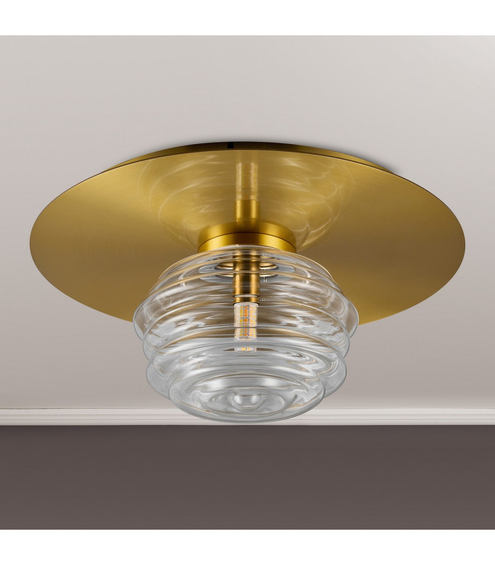Astoria 35cm Round 1 Light Flush/Wall Light 180mm Glass Brass/Clear-8