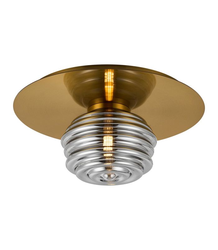 Astoria 35cm Round 1 Light Flush/Wall Light 180mm Glass Brass/Smoke-1