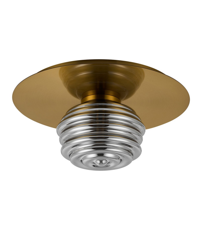 Astoria 35cm Round 1 Light Flush/Wall Light 180mm Glass Brass/Smoke-4