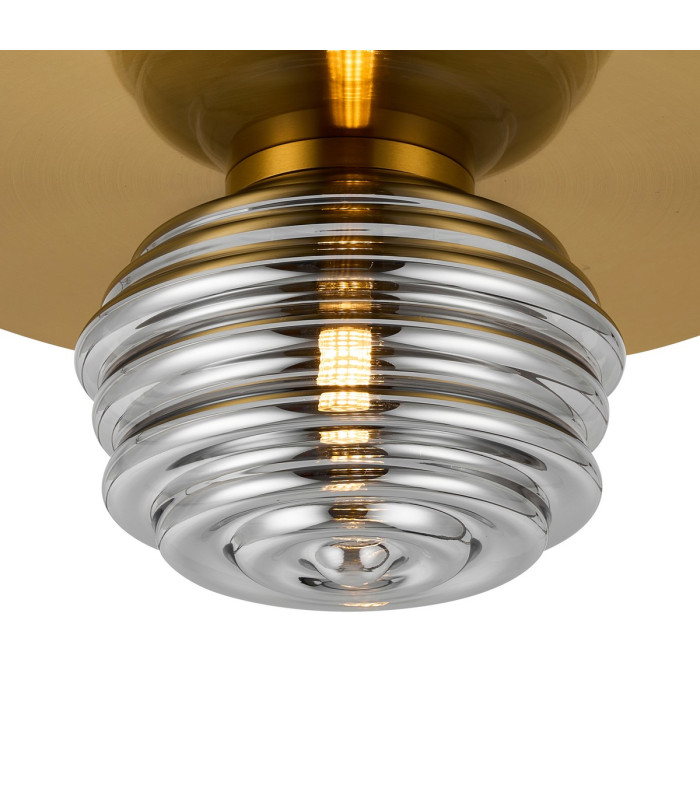 Astoria 35cm Round 1 Light Flush/Wall Light 180mm Glass Brass/Smoke-5