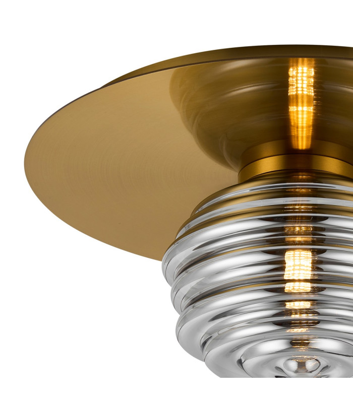 Astoria 35cm Round 1 Light Flush/Wall Light 180mm Glass Brass/Smoke-7