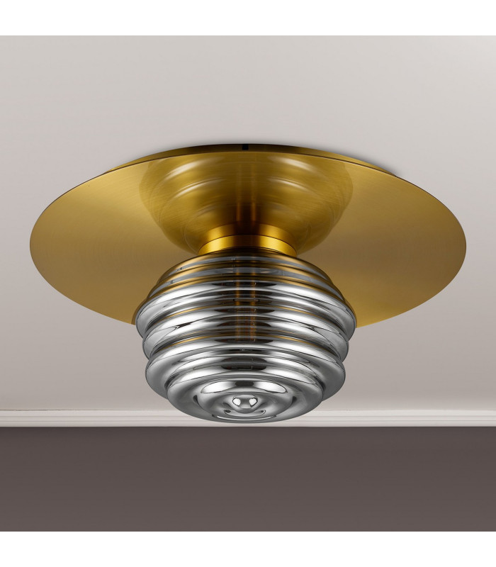 Astoria 35cm Round 1 Light Flush/Wall Light 180mm Glass Brass/Smoke-8