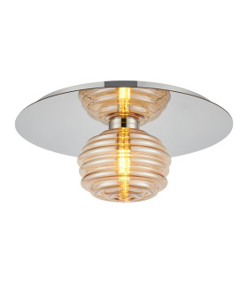 Astoria 35cm Round 1 Light Flush/Wall Light 180mm Glass Polished Nickel/Amber-1